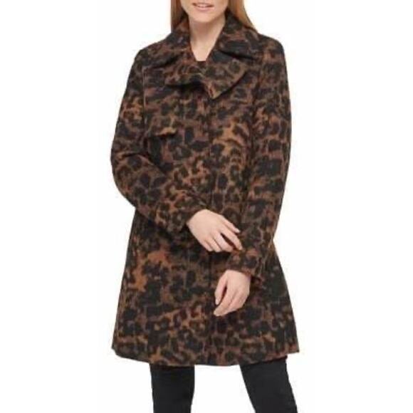 Karl Lagerfeld Exploded Leopard Print Wool Blend Coat Size Medium - Picture 1 of 13